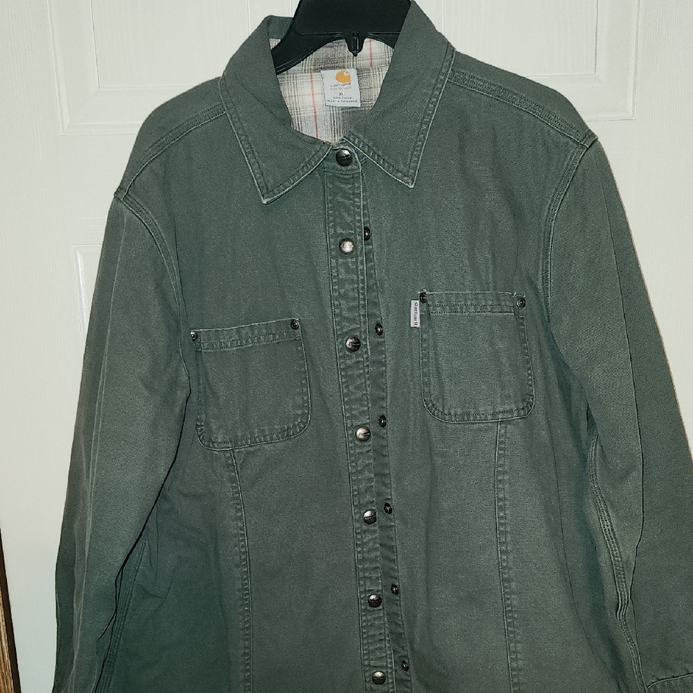 Carhartt Olive Green Snap-Front Shirt Jacket